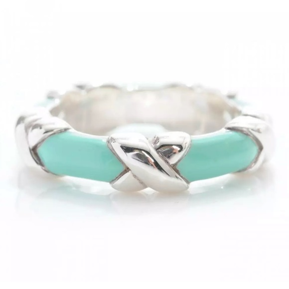 Tiffany & Co. Jewelry - AUTH TIFFANY Signature Enamel and Silver X Ring